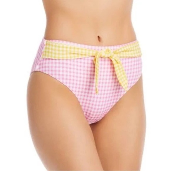 New! Aqua Bloomingdale’s color block gingham high waisted bikini 28800 - Picture 2 of 11